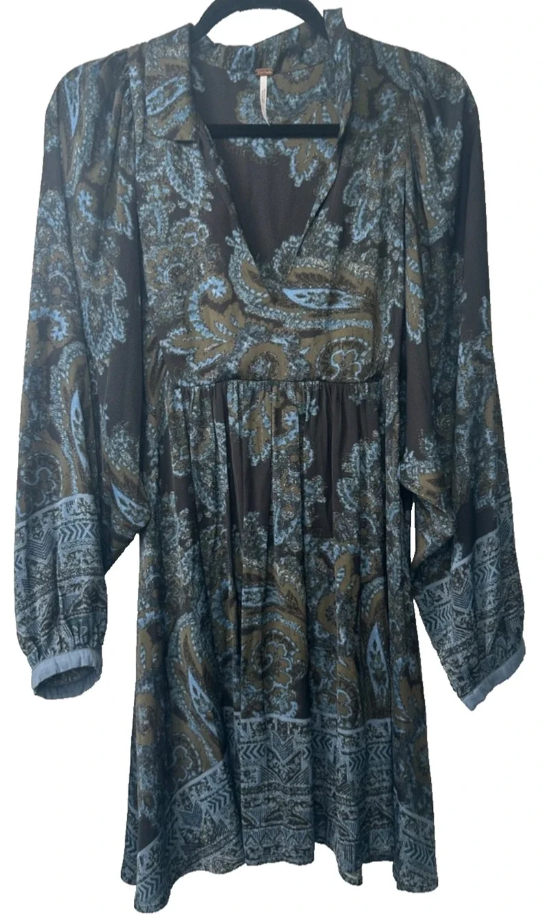 Free People M Say You Love Me Babydoll Tunic Dress Paisley Boho Fairy Grunge D49